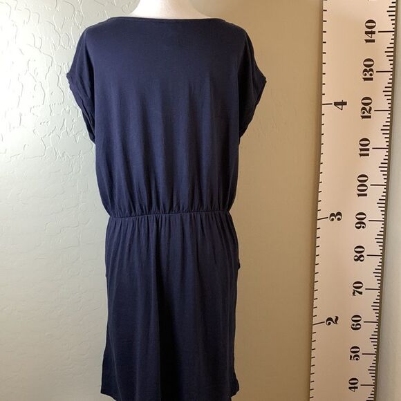 H&M navy blue casual dress summer sleeveless front pockets elastic waist MEDIUM - Picture 5 of 13